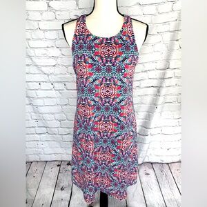 Cupio Womens Shift Dress Blue Red Mandala Print Sleeveless Racerback Stretch M